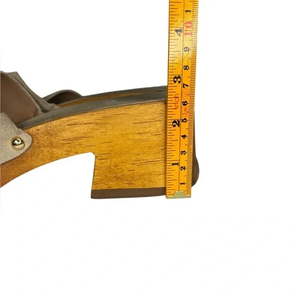 Vicenza Y2K 90s Fashion Wooden Mule Leather Embellished Buckle Heels Size 38 7 - Picture 9 of 10